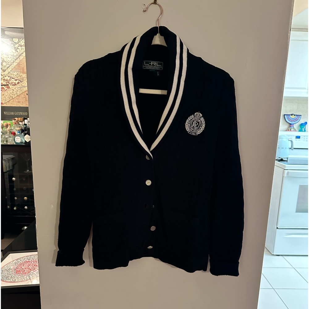 Ralph Lauren Black Cardigan with White Trim